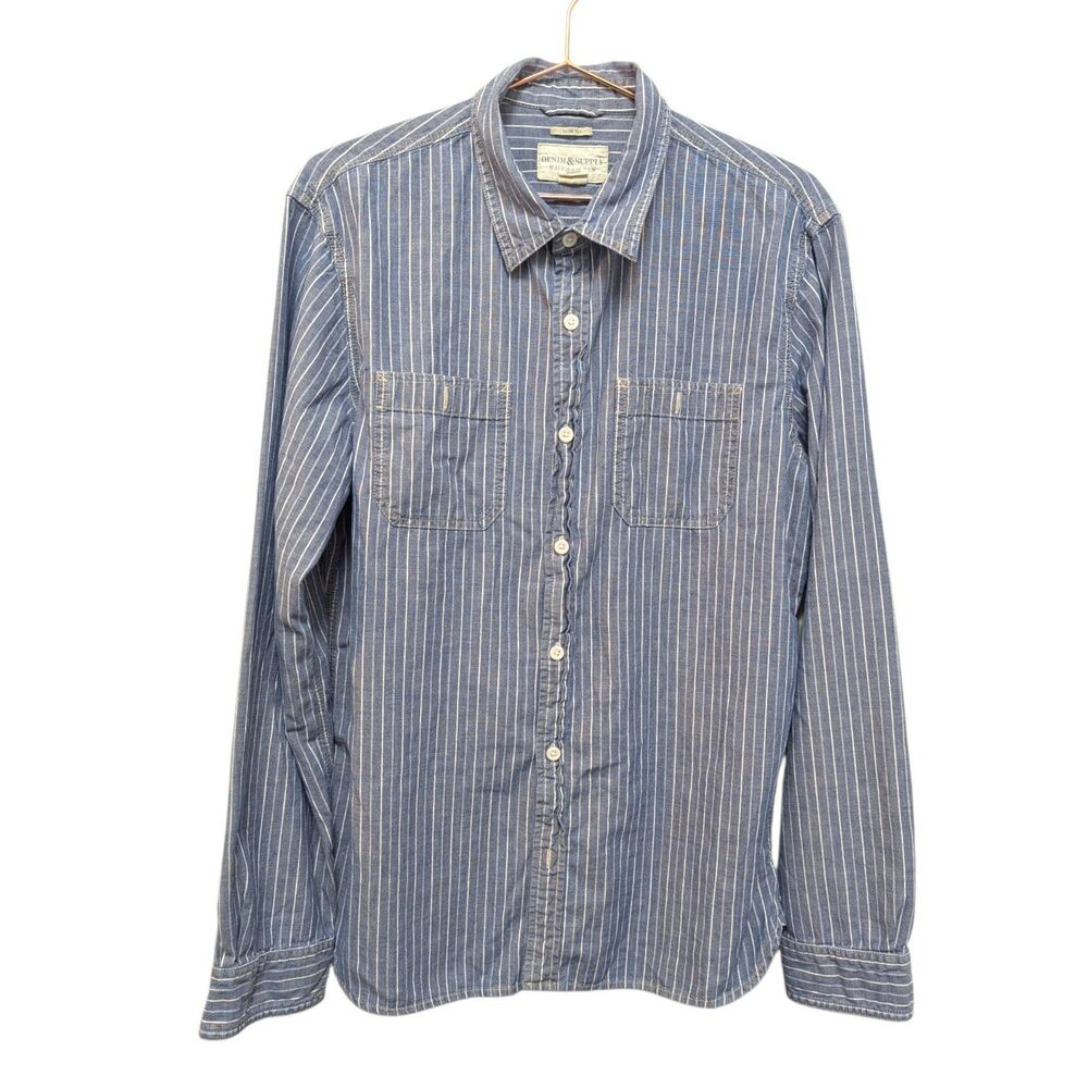 Denim & Supply Ralph Lauren Mens Button Down Shirt Blue Striped Cotton Size XL